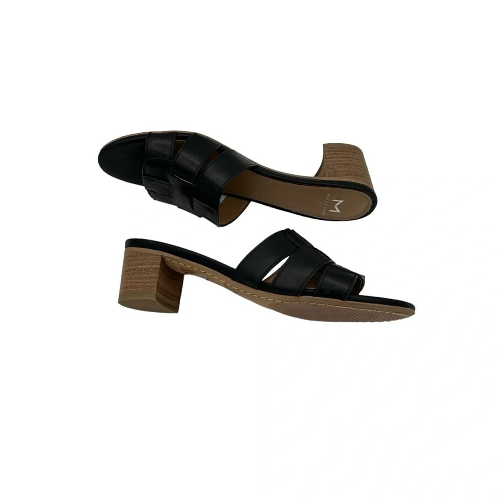 Marc Fisher Debora Black Woven Leather Slip On Slide Sandal Women's Size 7.5